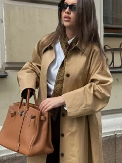 Trench-coat long classique pour femme - Kaki minimaliste coupe décontractée boutonnage simple - Vêtements d'extérieur printemps 2026 parfaits pour le bureau et le dîner