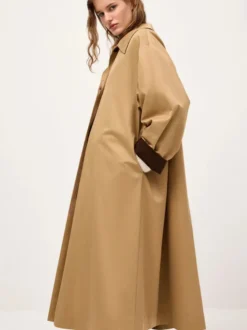 Trench-coat long classique pour femme - Kaki minimaliste coupe décontractée boutonnage simple - Vêtements d'extérieur printemps 2026 parfaits pour le bureau et le dîner