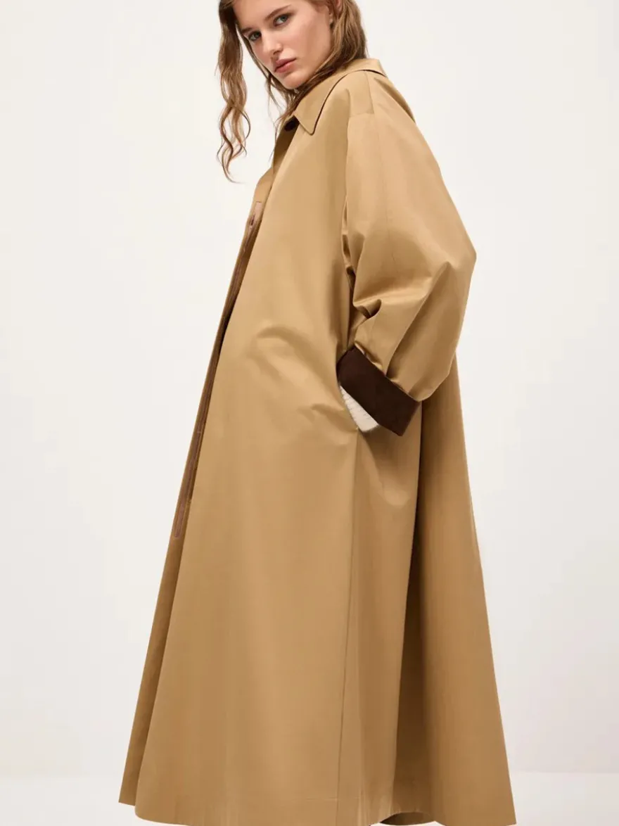 Trench-coat long classique pour femme - Kaki minimaliste coupe décontractée boutonnage simple - Vêtements d'extérieur printemps 2026 parfaits pour le bureau et le dîner