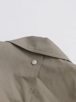 Trench-coat maxi kaki croisé à revers cranté et ceinture à manches longues