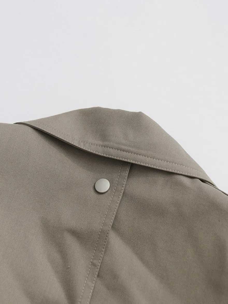 Trench-coat maxi kaki croisé à revers cranté et ceinture à manches longues