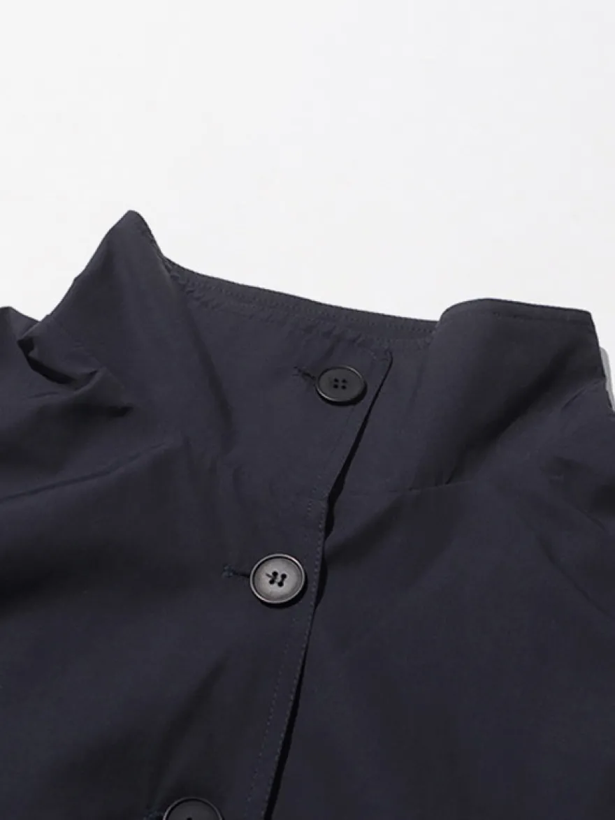Trench-coat mi-long ample à col montant pour femme manches longues et bouton unique style décontracté