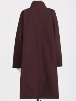 Trench-coat mi-long ample à col montant pour femme manches longues et bouton unique style décontracté