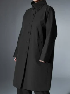 Trench-coat mi-long ample à col montant pour femme manches longues et bouton unique style décontracté