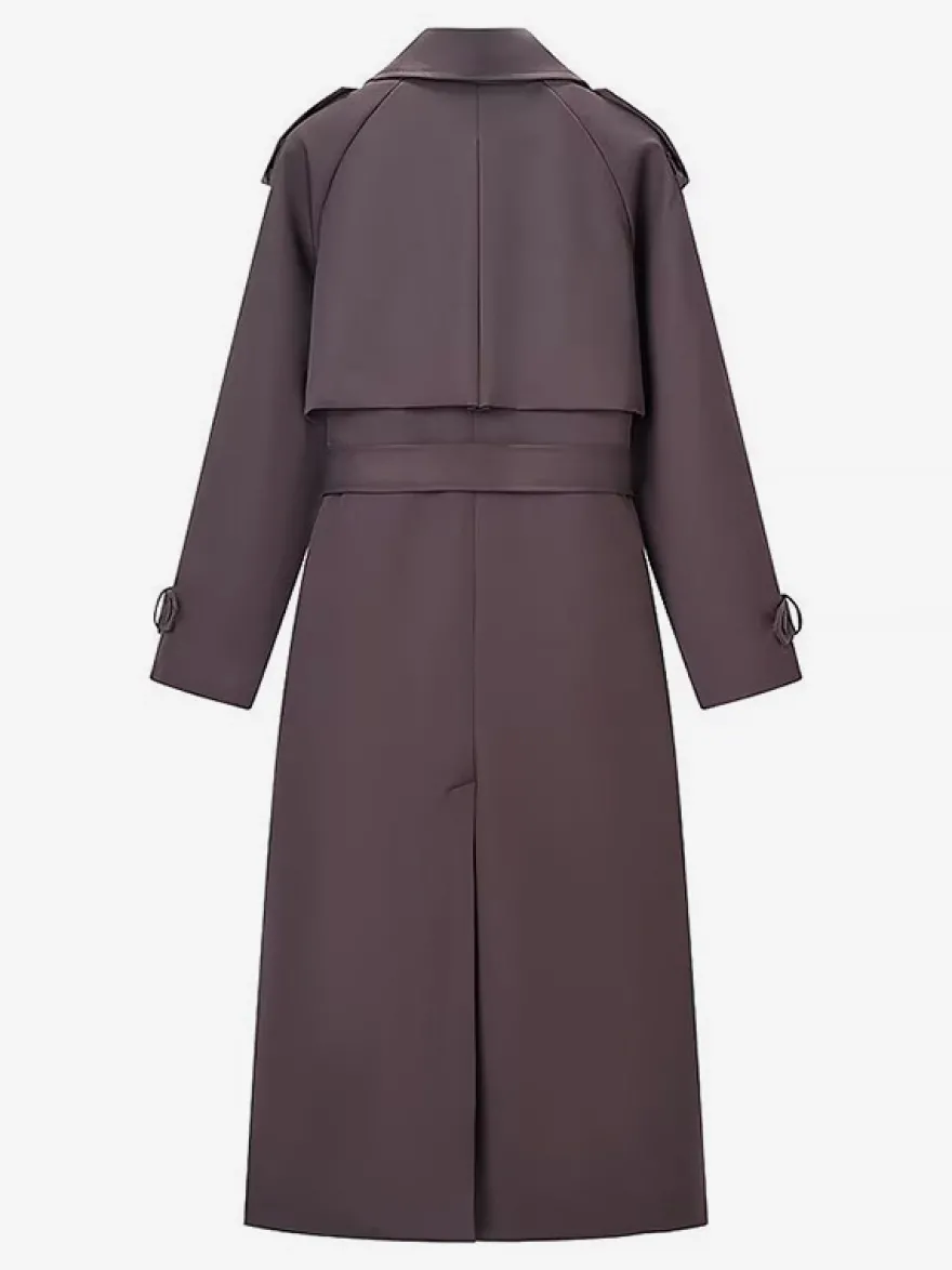 Trench-coat oversize pour femme - Coupe-vent maxi croisé chic marron chocolat - Idéal pour les soirées de printemps 2026