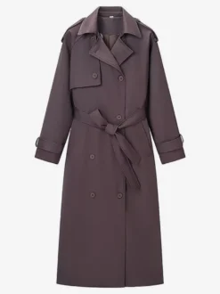 Trench-coat oversize pour femme - Coupe-vent maxi croisé chic marron chocolat - Idéal pour les soirées de printemps 2026