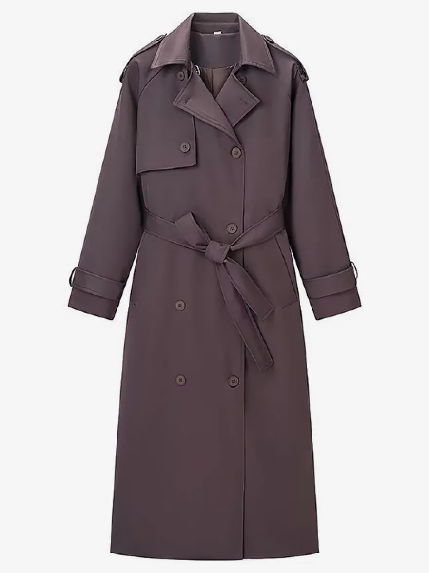 Trench-coat oversize pour femme - Coupe-vent maxi croisé chic marron chocolat - Idéal pour les soirées de printemps 2026