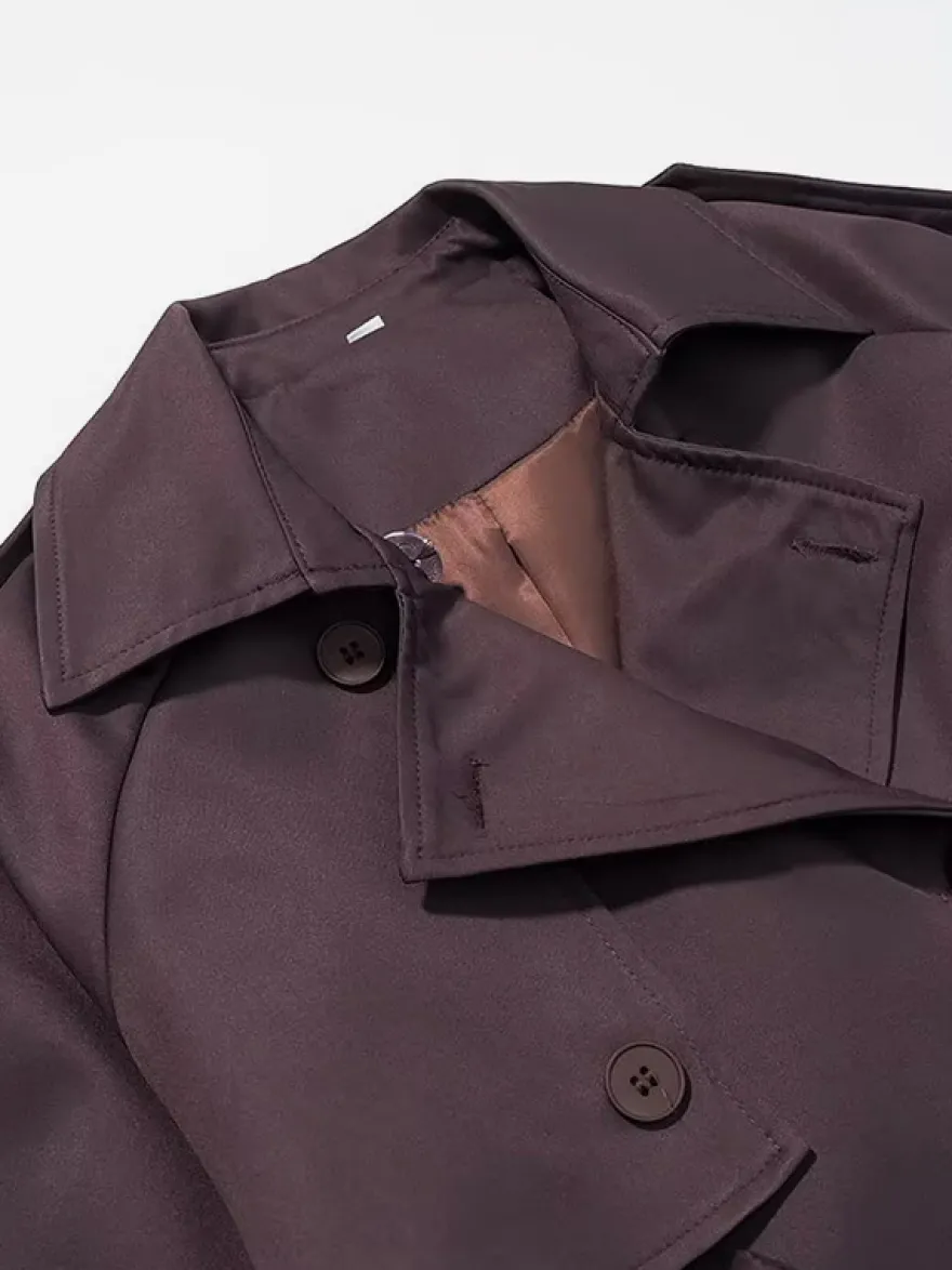 Trench-coat oversize pour femme - Coupe-vent maxi croisé chic marron chocolat - Idéal pour les soirées de printemps 2026