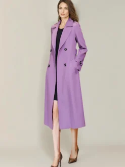 Trench-Coat Veste Femme Boutons Décontracté Col Rabattu Manches Longues Lacets En Polyester