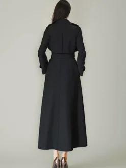 Trench-Coat Veste Longue Femme En Polyester Chic Col Rabattu Boutons Manches Longues Rouge