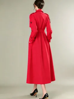 Trench-Coat Veste Longue Femme Moderne Polyester Col Rabattu Boutons Manches Longues