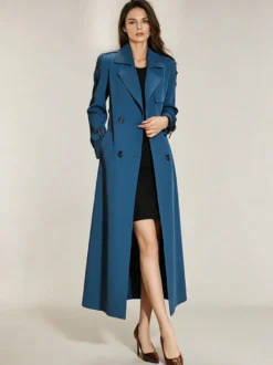 Trench-Coat Veste Longue Femme Moderne Polyester Col Rabattu Boutons Manches Longues