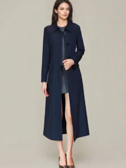 Trench-Coat Veste Longue Tendance En Polyester Pour Femme Col Rabattu Ceinture
