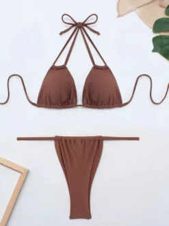 Triangle Bikinis Halter Double Bretelles String Bas Maillots De Bain De Plage
