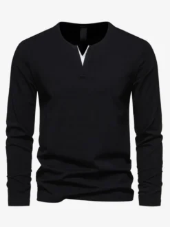 T-Shirt À Manches Longues Col En V En Coton Homme Haut Décontracté Confortable