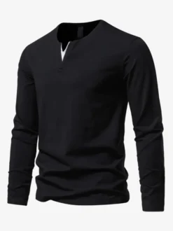 T-Shirt À Manches Longues Col En V En Coton Homme Haut Décontracté Confortable
