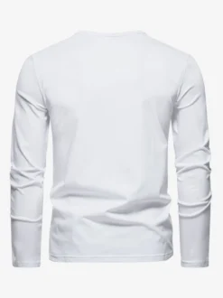 T-Shirt À Manches Longues Col En V En Coton Homme Haut Décontracté Confortable