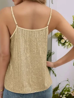 T-shirt sans manches à sequins tendance à col en V idéal pour les soirées.