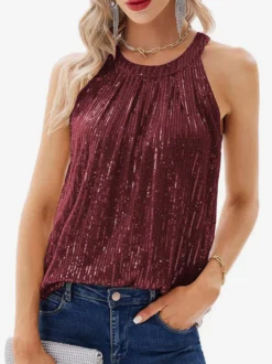 T-shirt sexy à sequins dos nu style clubwear