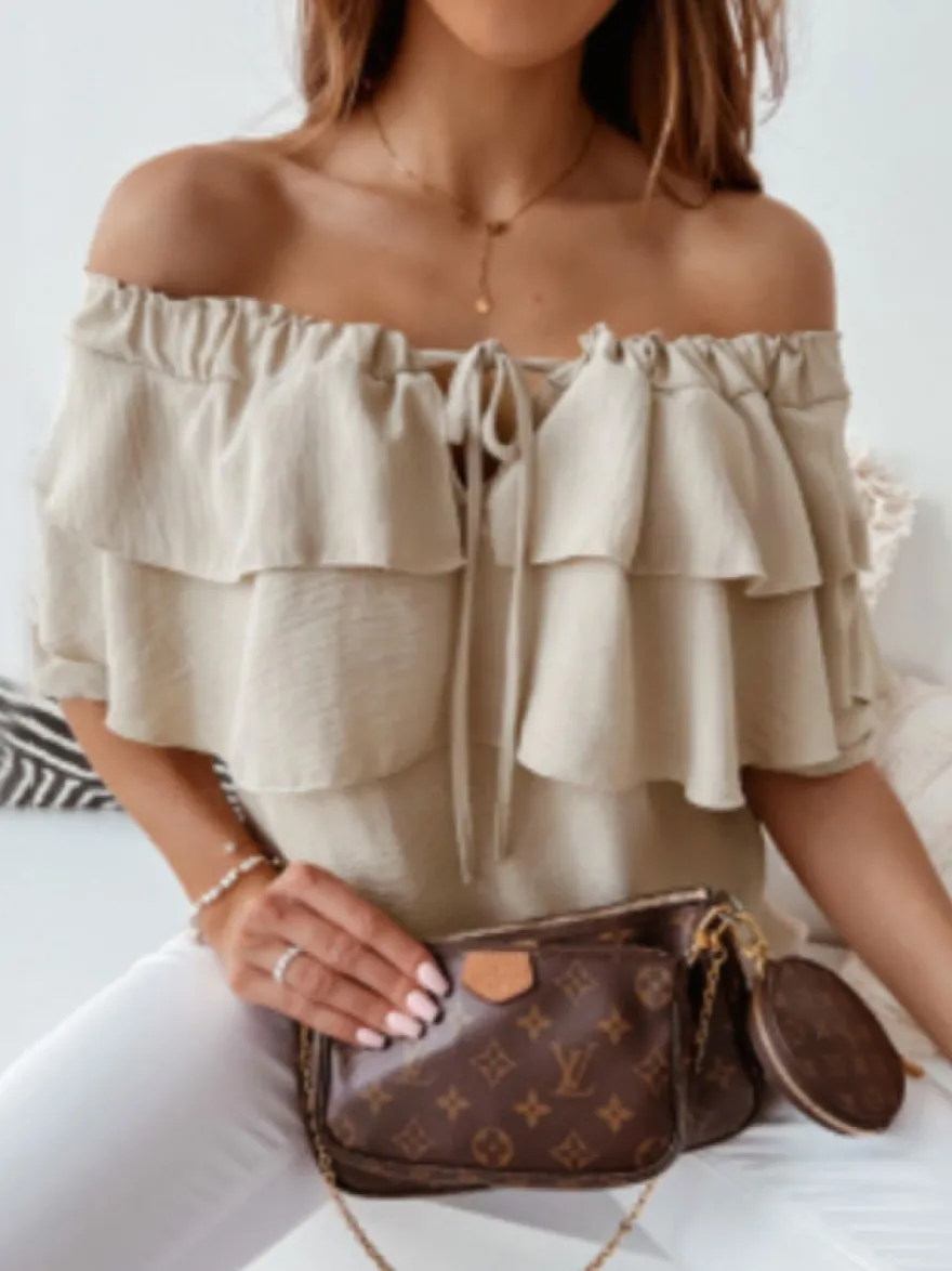 T-shirts À Manches Longues À Volants Blancs T-shirt À Col Bateau Pour Femmes