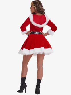Tunique De Noël Pour Femme Robe À Ceinture Manche Longue Rouge Polyester Costumes De Vacances De Noël Cadeau Noël Déguisement