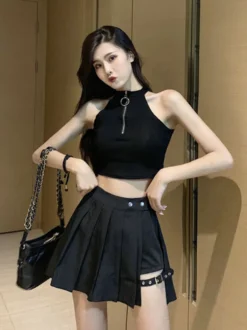Ventille gothique Lolita Sk Robe à niveau noir Polyester Casual Lolita Jupes