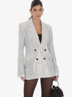 Veste blazer oversize à sequins double boutonnage et revers cranté pour femme