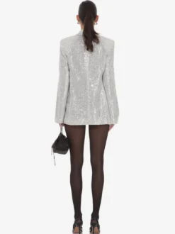 Veste blazer oversize à sequins double boutonnage et revers cranté pour femme