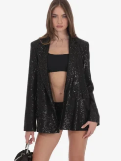 Veste blazer oversize à sequins double boutonnage et revers cranté pour femme