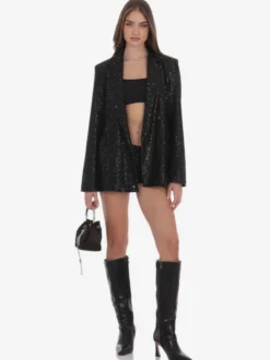 Veste blazer oversize à sequins double boutonnage et revers cranté pour femme