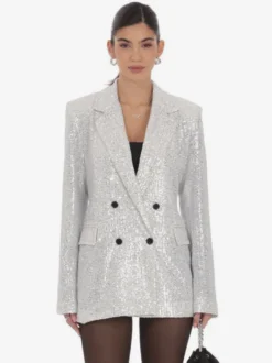 Veste blazer oversize à sequins double boutonnage et revers cranté pour femme
