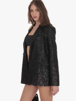 Veste blazer oversize à sequins double boutonnage et revers cranté pour femme