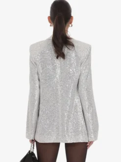 Veste blazer oversize à sequins double boutonnage et revers cranté pour femme