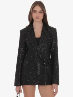 Veste blazer oversize à sequins double boutonnage et revers cranté pour femme