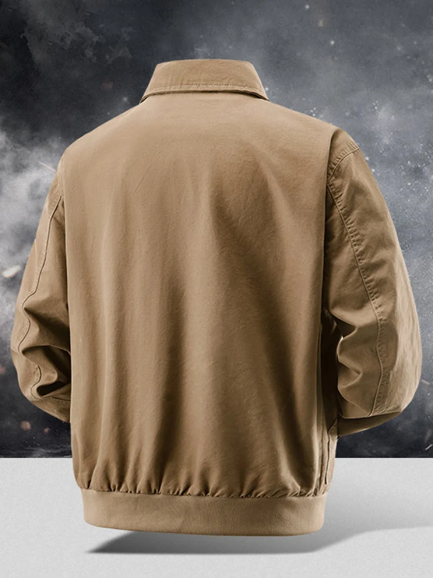 Veste bomber en velours côtelé pour homme col rabattu manches longues poches latérales