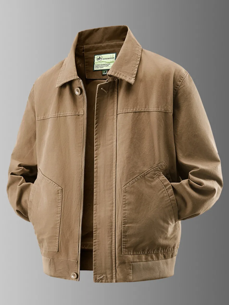 Veste bomber en velours côtelé pour homme col rabattu manches longues poches latérales