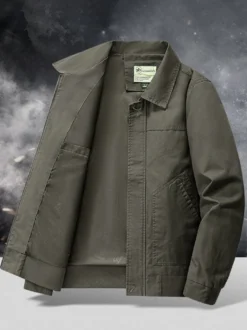 Veste bomber en velours côtelé pour homme col rabattu manches longues poches latérales