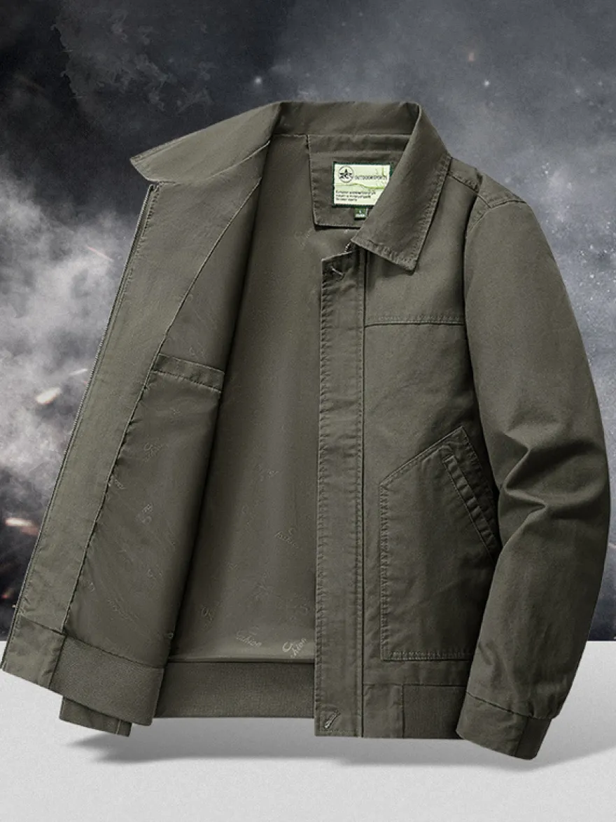 Veste bomber en velours côtelé pour homme col rabattu manches longues poches latérales