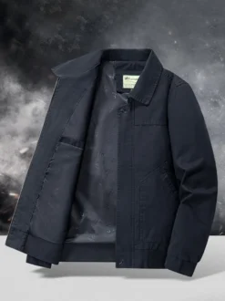 Veste bomber en velours côtelé pour homme col rabattu manches longues poches latérales