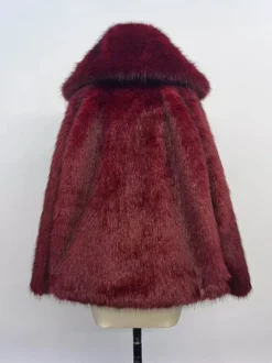 Veste à capuche en fausse fourrure bordeaux pour femme 2026