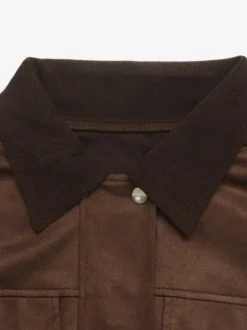 Veste cargo courte vintage à col contrastant épaules tombantes et ourlet élastique