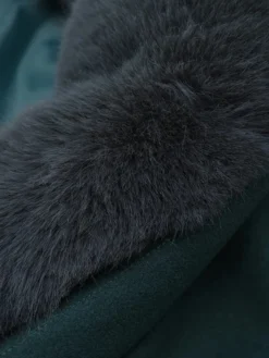 Veste courte avec col en fourrure de renard écologique vêtement d'extérieur surdimensionné vert foncé pour femme 2026