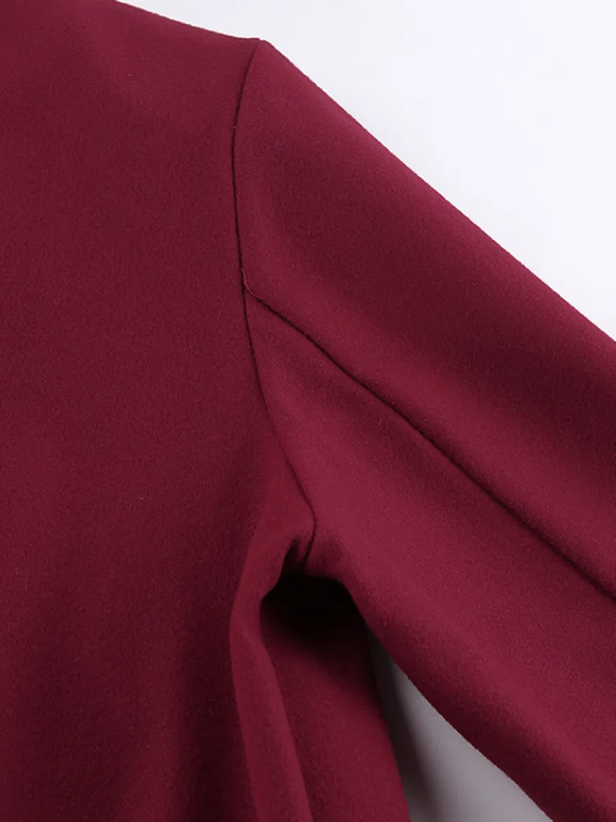 Veste courte bordeaux pour femme - Col rabattu chic fermeture éclair ourlet élastique - Collection streetwear décontractée printemps 2026