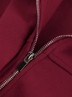 Veste courte bordeaux pour femme - Col rabattu chic fermeture éclair ourlet élastique - Collection streetwear décontractée printemps 2026