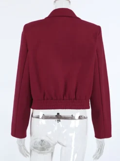 Veste courte bordeaux pour femme - Col rabattu chic fermeture éclair ourlet élastique - Collection streetwear décontractée printemps 2026
