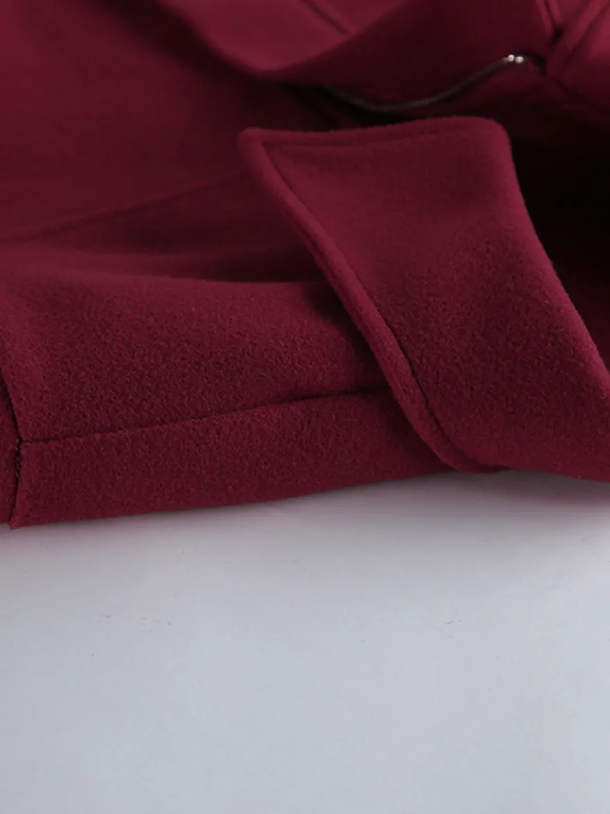 Veste courte bordeaux pour femme - Col rabattu chic fermeture éclair ourlet élastique - Collection streetwear décontractée printemps 2026