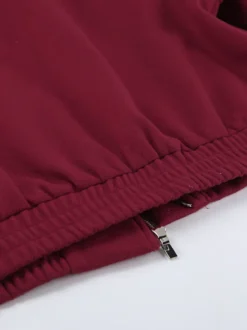 Veste courte bordeaux pour femme - Col rabattu chic fermeture éclair ourlet élastique - Collection streetwear décontractée printemps 2026
