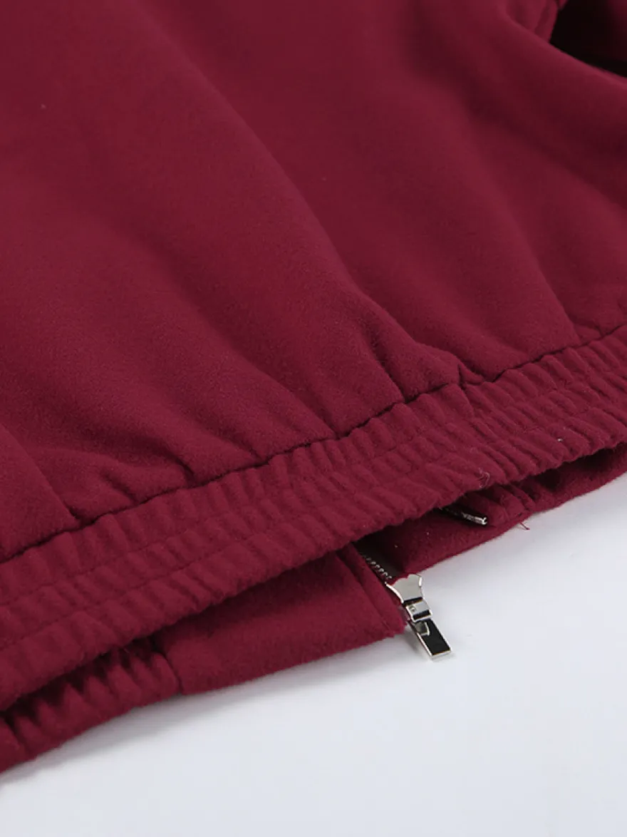 Veste courte bordeaux pour femme - Col rabattu chic fermeture éclair ourlet élastique - Collection streetwear décontractée printemps 2026
