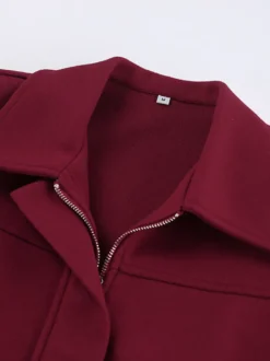 Veste courte bordeaux pour femme - Col rabattu chic fermeture éclair ourlet élastique - Collection streetwear décontractée printemps 2026