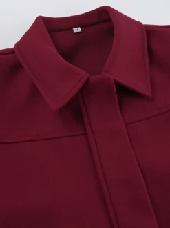 Veste courte bordeaux pour femme - Col rabattu chic fermeture éclair ourlet élastique - Collection streetwear décontractée printemps 2026